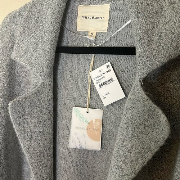 Thread & Supply Open Front Cardigan Coat - Heather Gray Size XL - Picture 4 of 5